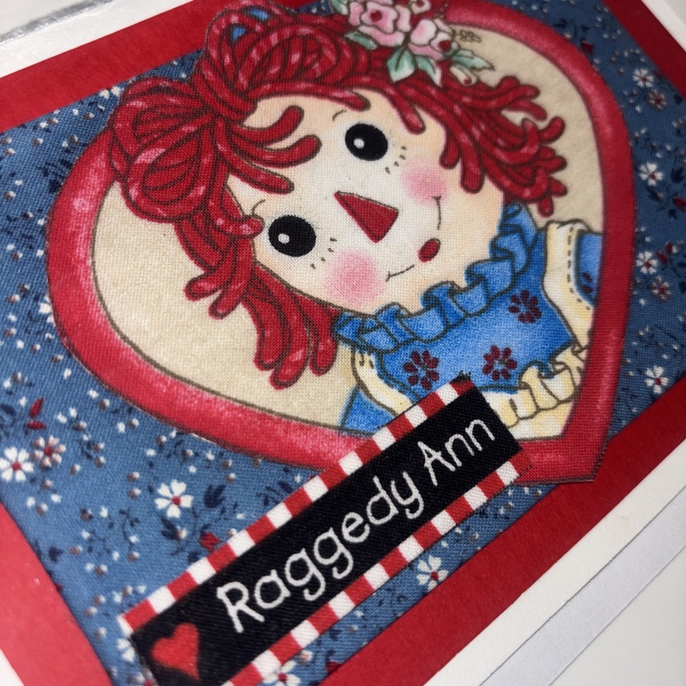 Handmade Raggedy Ann Greeting Card with Silver Lined Envelope Fabric Layered Art - Picture 7 of 9
